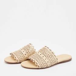 Alaia Beige Leather Flat Slides Size 38