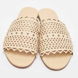 Alaia Beige Leather Flat Slides Size 38