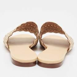 Alaia Beige Leather Flat Slides Size 38
