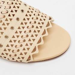 Alaia Beige Leather Flat Slides Size 38