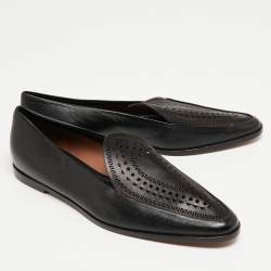 Pre Owned Alaia Black Leather Slip On Loafers Size 39