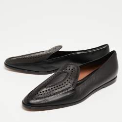 Pre Owned Alaia Black Leather Slip On Loafers Size 39