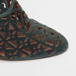 Alaia Green Laser Cut Suede Lace Up Ankle Booties Size 39
