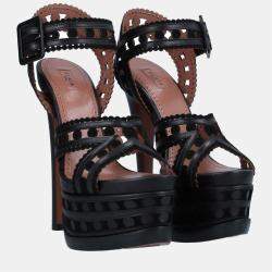 Pre Owned Alaia Black Leather Platform Sandals 37