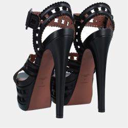 مملوكة مسبقًا Alaia Black Leather Platform Sandals 36.5
