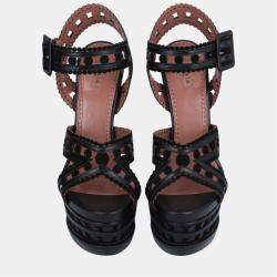 مملوكة مسبقًا Alaia Black Leather Platform Sandals 36.5