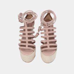 مملوكة مسبقًا Alaia Dusty Pink Leather Wedge Sandals 36