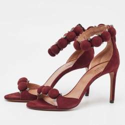 Pre Owned Alaia Burgundy Suede Leather Chamois Bombe Ankle Cuff Sandals Size 37