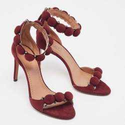 Pre Owned Alaia Burgundy Suede Leather Chamois Bombe Ankle Cuff Sandals Size 37