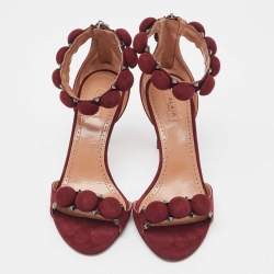 Pre Owned Alaia Burgundy Suede Leather Chamois Bombe Ankle Cuff Sandals Size 37