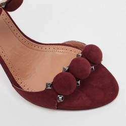 Pre Owned Alaia Burgundy Suede Leather Chamois Bombe Ankle Cuff Sandals Size 37