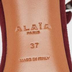 Pre Owned Alaia Burgundy Suede Leather Chamois Bombe Ankle Cuff Sandals Size 37