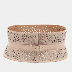 Alaia Light Pink Laser Cut Leather Corset Belt 70CM