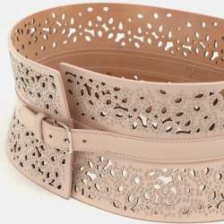 Alaia Light Pink Laser Cut Leather Corset Belt 70CM