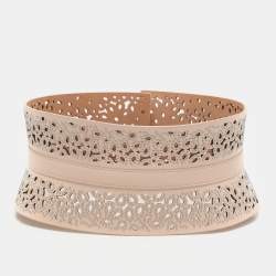 Alaia Light Pink Laser Cut Leather Corset Belt 70CM