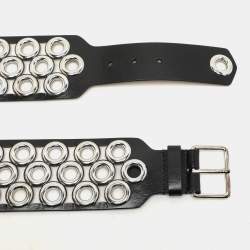 Alaia Black Leather Grommet Waist Belt 75CM