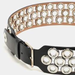 Alaia Black Leather Grommet Waist Belt 75CM