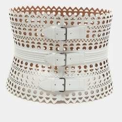 Alaia White Leather Vienne Corset Belt 75CM