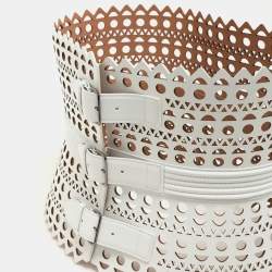 Alaia White Leather Vienne Corset Belt 75CM