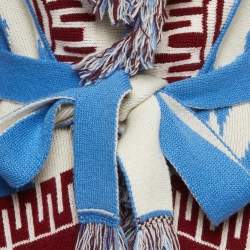 Alanui Cardigan Multicolor Intarsia Knit Fringed Belted Cardigan M