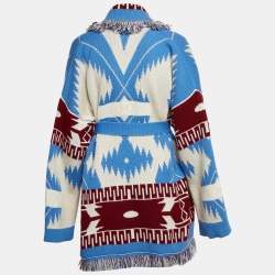 Alanui Cardigan Multicolor Intarsia Knit Fringed Belted Cardigan M