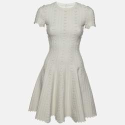 Alaia Cream Patterned Wool Blend Knit Mini Dress S