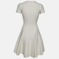 Alaia Cream Patterned Wool Blend Knit Mini Dress S