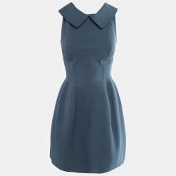 مملوكة مسبقًا Alaia Blue Textured Cotton Collar Detail Mini Skater Dress M