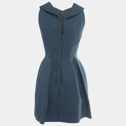 مملوكة مسبقًا Alaia Blue Textured Cotton Collar Detail Mini Skater Dress M