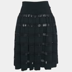 Alaia Black Sheer Stripe Knit Flared Short Skirt L