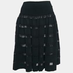 Alaia Black Sheer Stripe Knit Flared Short Skirt L