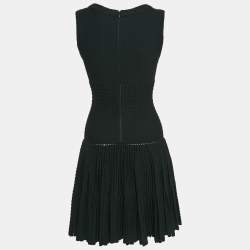 Pre Owned Alaia Black Wool Blend Knit Pleated Short Dress M