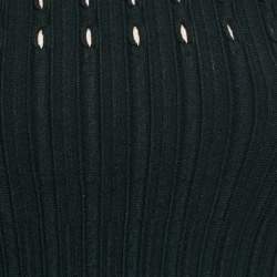 Pre Owned Alaia Black Stripe Stretch Knit Fringe Flared Mini Dress M