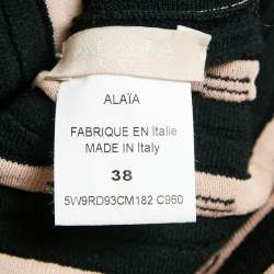 Pre Owned Alaia Black Stripe Stretch Knit Fringe Flared Mini Dress M