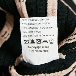 Pre Owned Alaia Black Stripe Stretch Knit Fringe Flared Mini Dress M