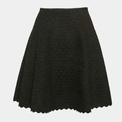 Alaia Black Velvet Jacquard Flared Scallop Mini Skirt M