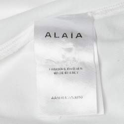 Pre Owned Alaia White Logo Embroidered Cotton T-Shirt M