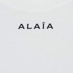 Pre Owned Alaia White Logo Embroidered Cotton T-Shirt M