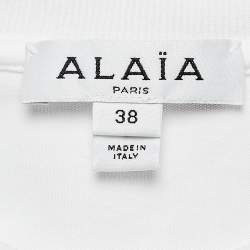 Pre Owned Alaia White Logo Embroidered Cotton T-Shirt M