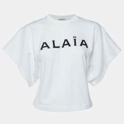 Pre Owned Alaia White Logo Embroidered Cotton T-Shirt S