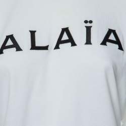 Pre Owned Alaia White Logo Embroidered Cotton T-Shirt S