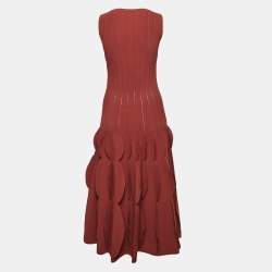 Alaia Rust Brown Patterned Jersey Sleeveless Midi Dress M