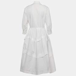 Pre Owned Alaia White Cotton Tiered Midi Shirt Dress M