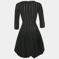 Pre Owned Alaia Black Textured Stretch Knit Scallop Short Dress S