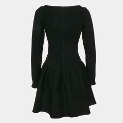 Pre Owned Alaia Black Patterned Wool Blend Knit Full Sleeve Mini Dress M