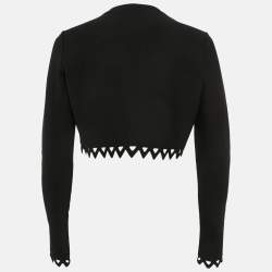 Pre Owned Alaia Black Wool Blend Knit Scallop Cut-Out Hem Cropped Cardigan L
