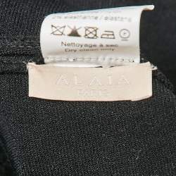 Pre Owned Alaia Black Wool Blend Knit Scallop Cut-Out Hem Cropped Cardigan L