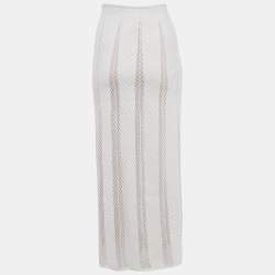 Alaia White Patterned Knit Long Skirt S