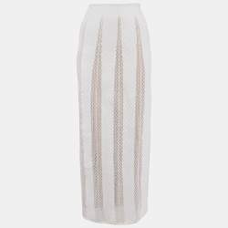 Alaia White Patterned Knit Long Skirt S
