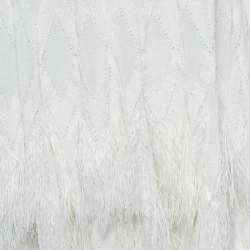 Pre Owned Alaia White Textured Knit Fray Detail Top M